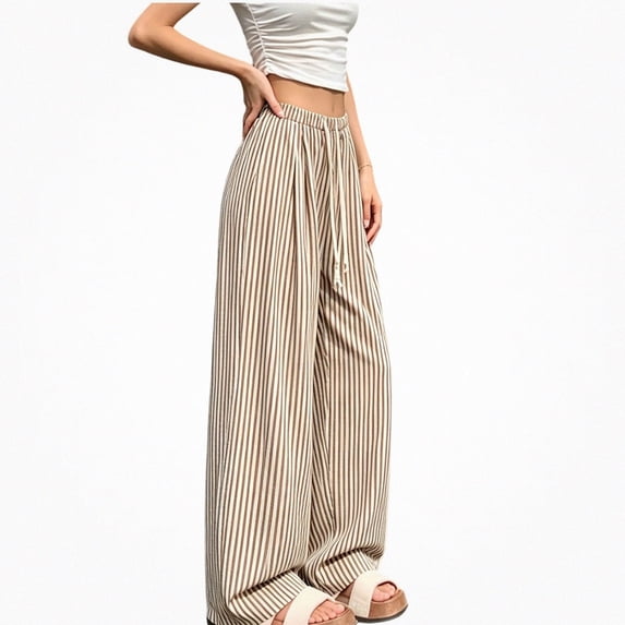 DJDLJWCJ Wide Leg Pants for Women Stripe High Waist Baggy Pants Relaxed Fit Straight Casual Pants Khaki Size Free Size