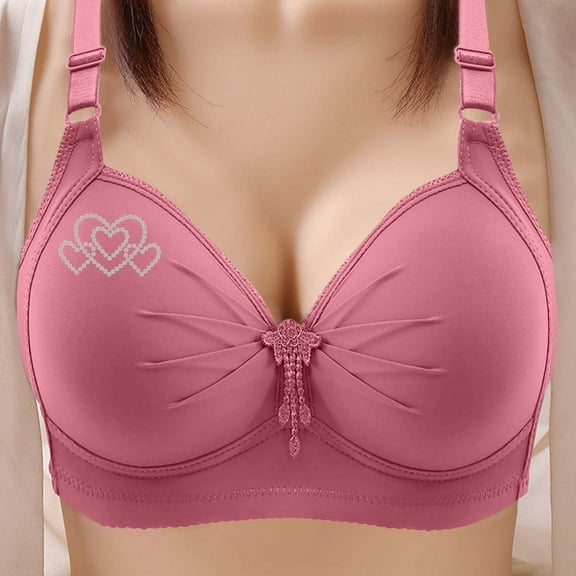 DJDLJWCJ Women Bras Plus Size Elastic Stretch Steelring Solid Breathable Comfortable, Sports Bras Hot Pink 44