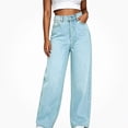thumbnail image 1 of DJDLJWCJ Women Pull On Denim Jeans High Waist Straight Leg Baggy Pants Loose Fit Straight Casual Long Trousers Light Blue Size XXS, 1 of 5