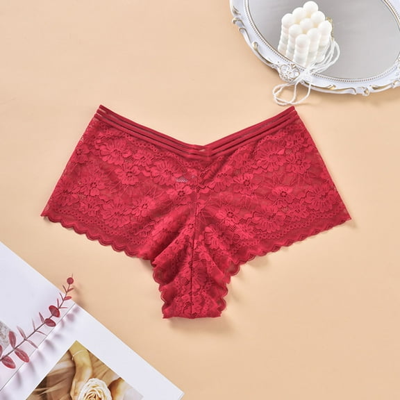 DJDLJWCJ Women Underwear Thongs Lace Mid Rise Breathable Stretch Soft Seamless, Panties for Women Red XL