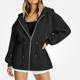 thumbnail image 1 of DJDLJWCJ Women Zip Up Hoodies Fleece Lined Loose Fit Long Hoodie Sweatshirt Drawstring Solid Color Hooded Jackets Black Size XL, 1 of 7
