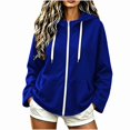 thumbnail image 1 of DJDLJWCJ Women's Full Zip Hoodies Loose Fit Long Sleeve Hoodie Sweatshirts Solid Color Lightweight Hooded Jacket Blue Size M, 1 of 7