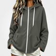 thumbnail image 1 of DJDLJWCJ Women's Full Zip Hoodies Loose Fit Long Sleeve Hoodie Sweatshirts Solid Color Lightweight Hooded Jacket Gray Size M, 1 of 7
