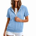 thumbnail image 1 of DJDLJWCJ Women's Full Zip Up Hoodie Plus Size Long Hoodies Sweatshirts Solid Color Short Sleeve Tops Light Blue Size M, 1 of 8