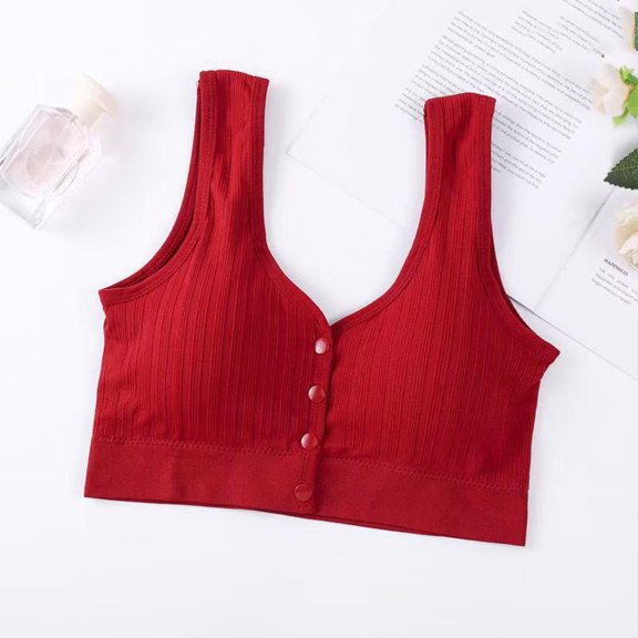 DJDLJWCJ Women's Seamless Bars Front Opening Button Wirefree Wide Strap Bars Thin Breathable Everyday, Red Free Size