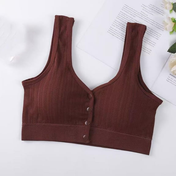 DJDLJWCJ Women's Seamless Bars Front Opening Button Wirefree Wide Strap Bars Thin Breathable Everyday, Wine Free Size
