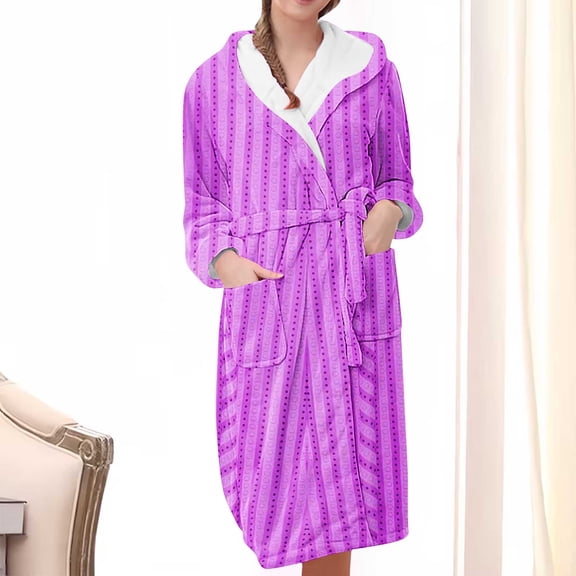 DJDLJWCJ Womens Long Sleeve Robes for Women Solid Fleece Warm Soft Bathrobe with Pockets Sleepwear Robes, Pajamas Loungewear Purple L
