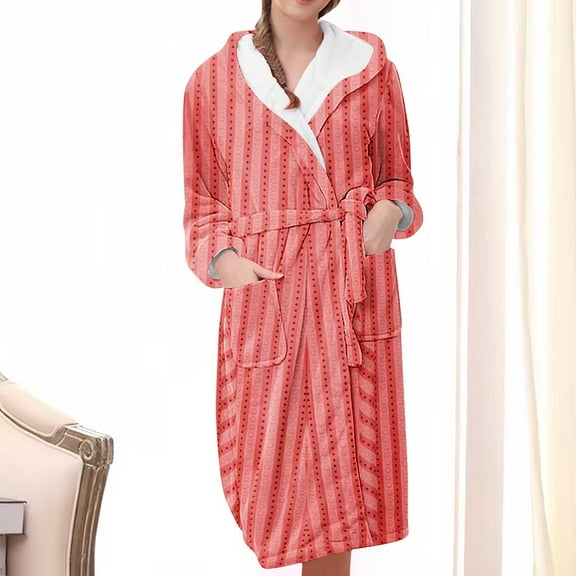 DJDLJWCJ Womens Long Sleeve Robes for Women Solid Fleece Warm Soft Bathrobe with Pockets Sleepwear Robes, Pajamas Loungewear Red M