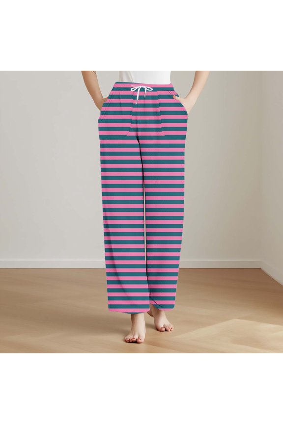 Womens Sleep Lounge Pants Thick Warm Fleece Lined Women's Pajamas Loungewear Elastic Waist Stripe Sleep Pants Loungewear pants Pink L