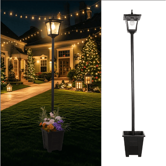DJGIFI 150/125/100CM Adjustable Height Solar Garden Lights Outdoor, Vintage Pathway Lights with Flower Pot, Auto On/Off, IP44 Weather Resistant, 8+ Hrs Warm White for Yard Lawn Decor