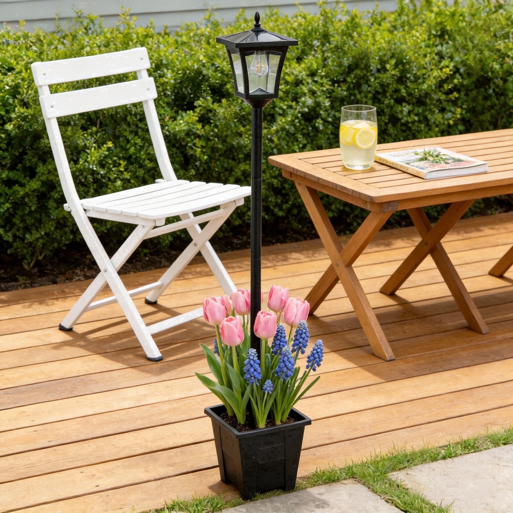 DJGIFI 150/125/100CM Adjustable Height Solar Garden Light Outdoor, Vintage Pathway LED Light with Flower Pot, Auto on/off