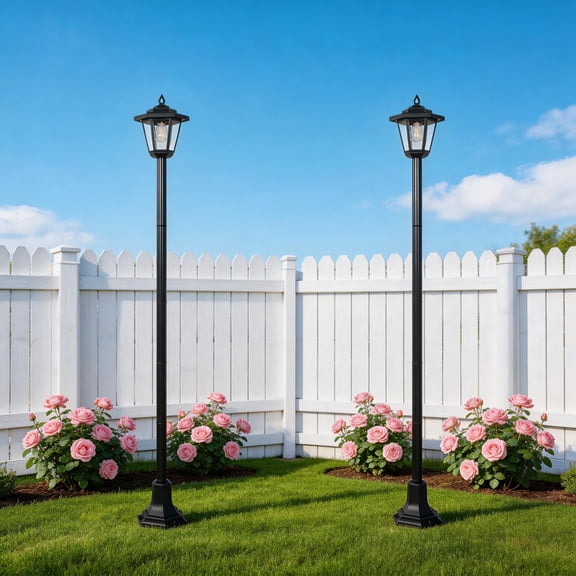 DJGIFI 2-Pack Outdoor Solar Lamp Post Light, Adjustable Height 34.5-60.8 in, Black, LED