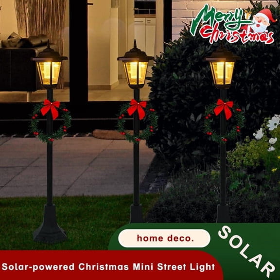 DJGIFI Solar Outdoor Lamp Post with Detachable Festive Wreath, Black Rustic, Warm White LED, Dusk to Dawn, 44.29in