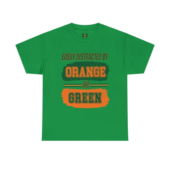 DJH Apparel | Easily Distracted By Orange & Green Sports Unisex Cotton Tee