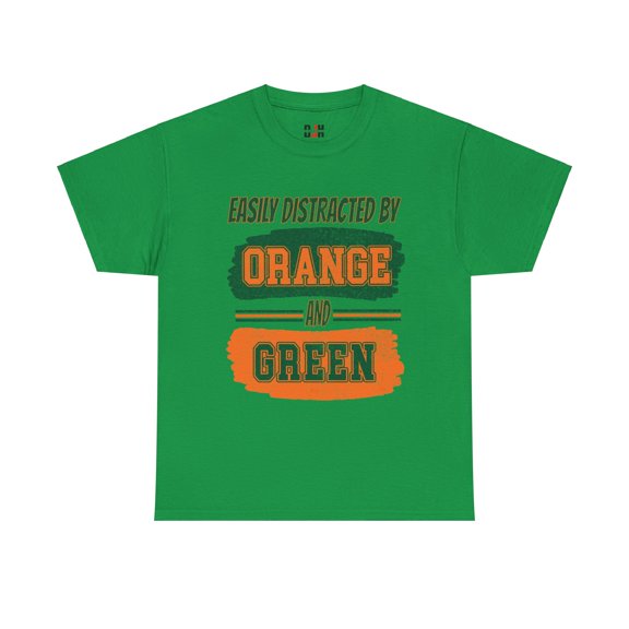 DJH Apparel | Easily Distracted By Orange & Green Sports Unisex Cotton Tee