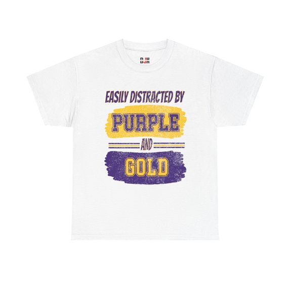 DJH Apparel | Easily Distracted By Purple & Gold Sports Unisex Cotton Tee