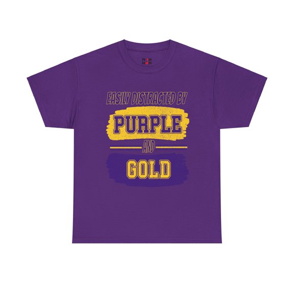 DJH Apparel | Easily Distracted By Purple & Gold Sports Unisex Cotton Tee