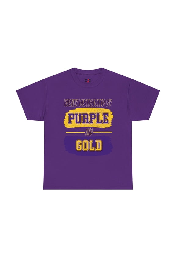 DJH Apparel | Easily Distracted By Purple & Gold Sports Unisex Cotton Tee
