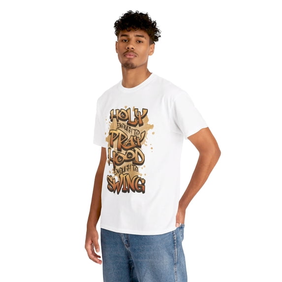 DJH Apparel | Holy Enough To Pray, Hood Enough To Swing Funny Christian Tee