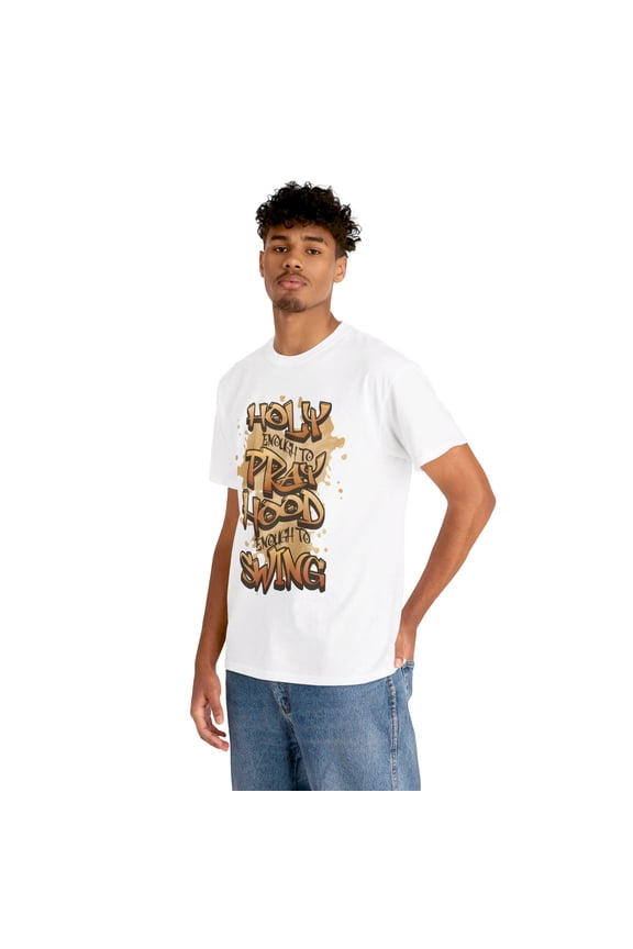 DJH Apparel | Holy Enough To Pray, Hood Enough To Swing Funny Christian Tee
