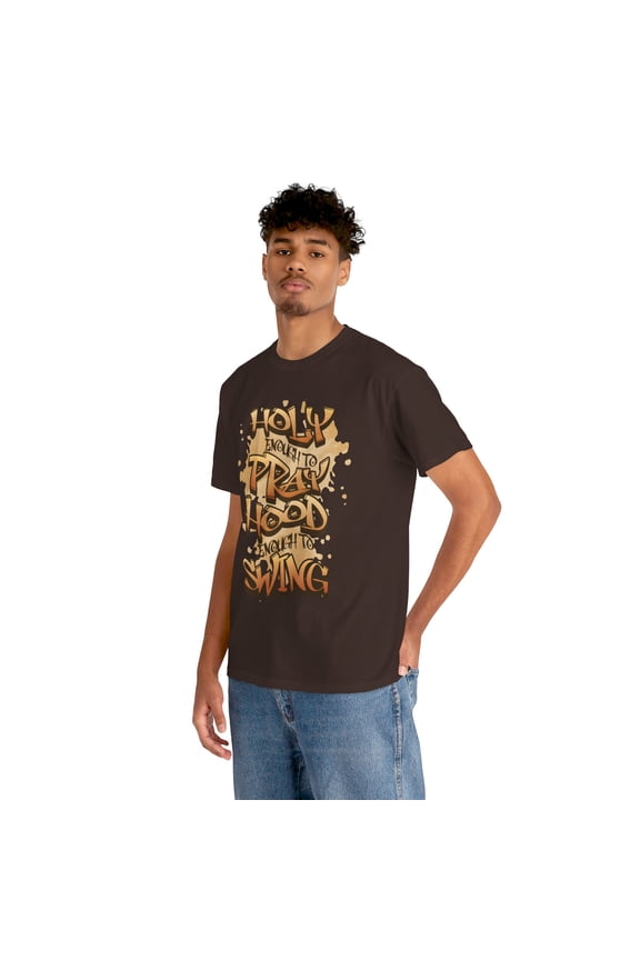 DJH Apparel | Holy Enough To Pray, Hood Enough To Swing Funny Christian Tee