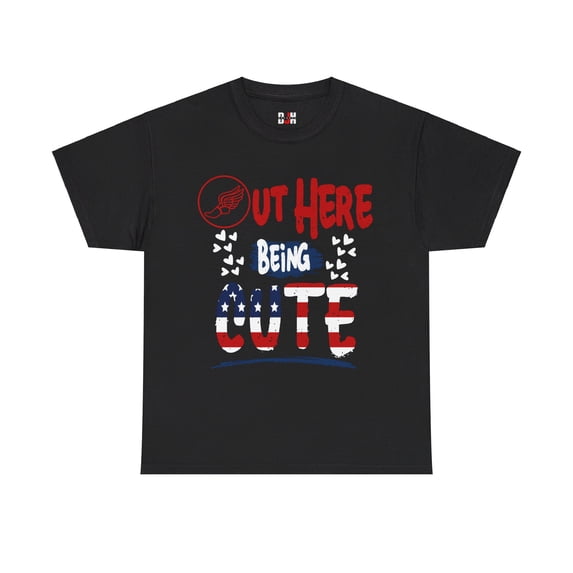DJH Apparel | Out Here Being Cute US Flag Track / Field Unisex Cotton Tee
