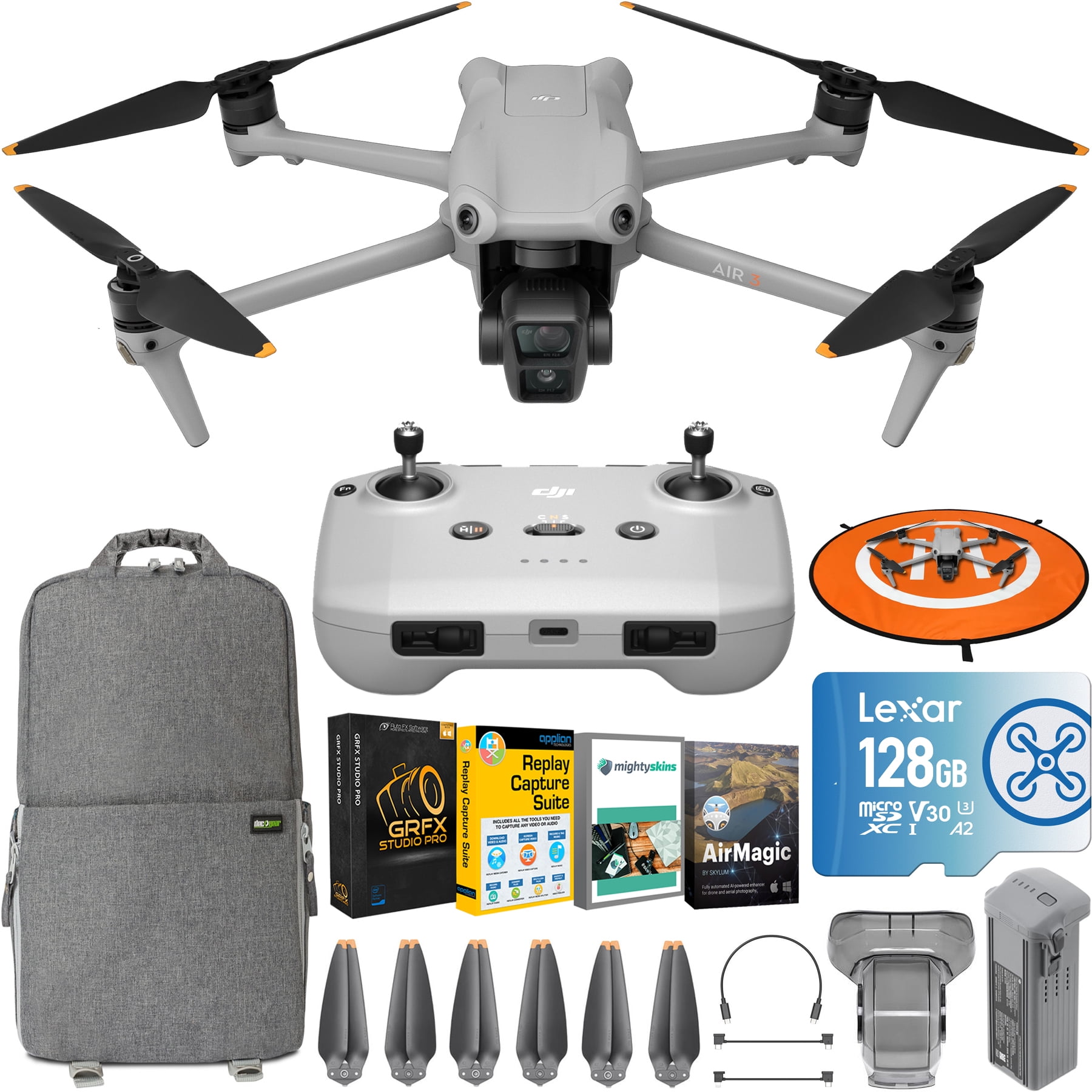 DJI Air 3 Drone Quadcopter with RC N2 Remote No Screen Medium Tele Wide Angle Dual Primary Cameras 46 Min Max Flight Time Obstacle Sensing 48MP 4K 60fps Bundle with Deco Gear Accessories Walmart