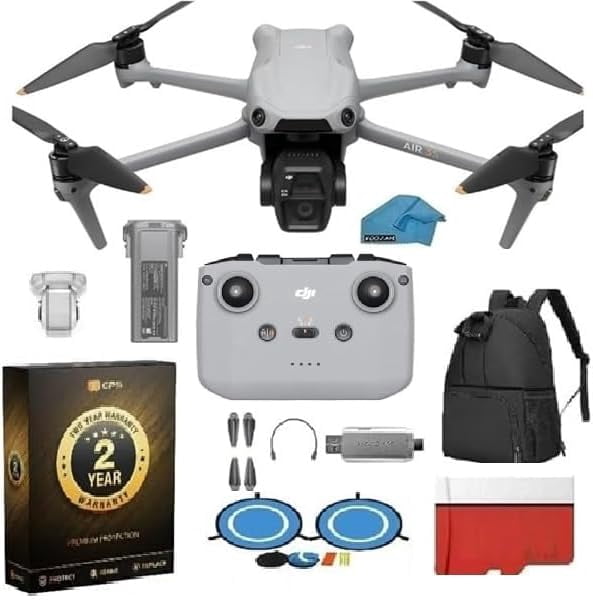 DJI Air 3S Drone with RC-N3 | 1" CMOS 4K/60fps HDR Camera | 2-Year Extended Warranty, Waterproof Backpack, 128GB MicroSD, Landing Pad, 45-Min Flight Time & 20km Video Transmission Bundle