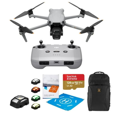 DJI Air 3S Drone with RC-N3 Remote Controller, Bundle with 128GB Memory Card, Strobe Light, Landing Pad Pro and Backpack