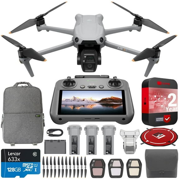 DJI Air 3S Fly More Combo (RC 2 Screen Remote Control) Drone with 1" CMOS Wide-Angle & Medium Tele Camera, 4K/60fps, Omnidirectional Sensing, Smart RTH & 3 Battery Bundle with Deco Gear Accessories
