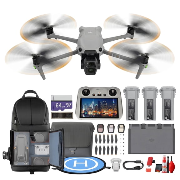 DJI Air 3S Fly More Combo Drone with RC 2 Controller, Dual Camera 4K Video Bundle, 64GB Card, Backpack and Landing Pad