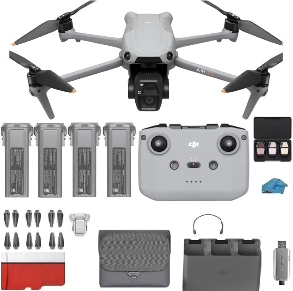 DJI Air 3S Fly More Combo with RC-N3 | 4-Battery Bundle | 4K HDR Camera Drone, 128GB SD Card, 45-Min Flight Time, and Professional Accessory Kit