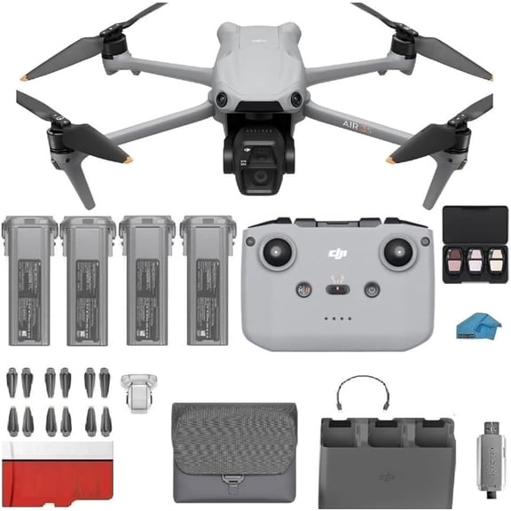 DJI Air 3S Fly More Combo with RC-N3 | 4-Battery Bundle | 4K HDR Camera Drone, 128GB SD Card, 45-Min Flight Time, and Professional Accessory Kit
