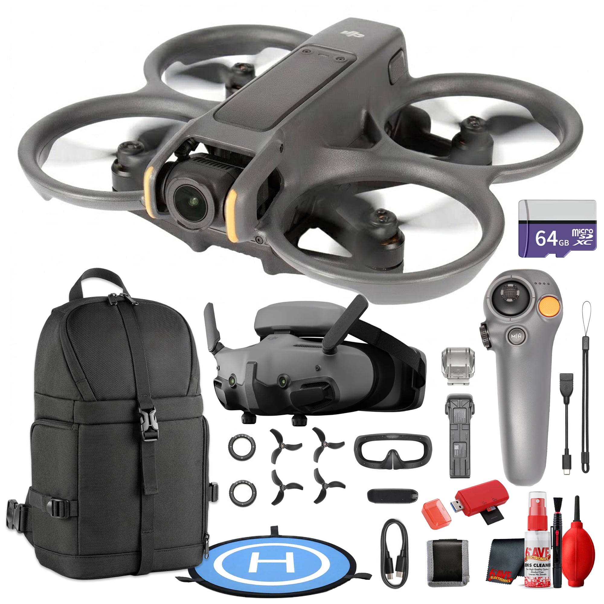 DJI Avata 2 Drone with Goggles 3 and 1-Battery Fly More Combo, Portable FPV Camera Drone for Adventure and Content Creation (CP.FP.00000150.02) + 64GB Card + Landing Pad + More (20pc Bundle)