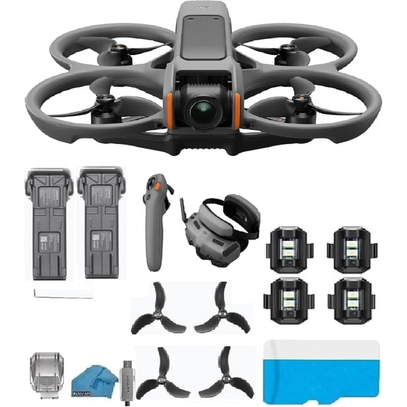 DJI Avata 2 FPV Drone Flymore Combo 2-Battery Bundle | 4K Camera & Goggles 3 Immersive Experience | Includes 128GB MicroSD, Safety Strobe Lights & FAA Remote ID Compliant