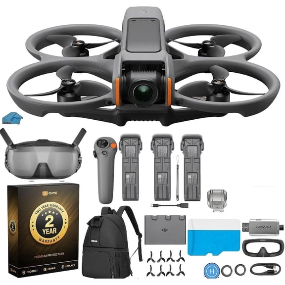 DJI Avata 2 Fly Smart Combo with 2-Year Warranty | 3-Battery FPV Drone Bundle | Goggles N3 & RC Motion 3, 4K Camera, Travel Backpack, 128GB MicroSD, Landing Pad & Strobes