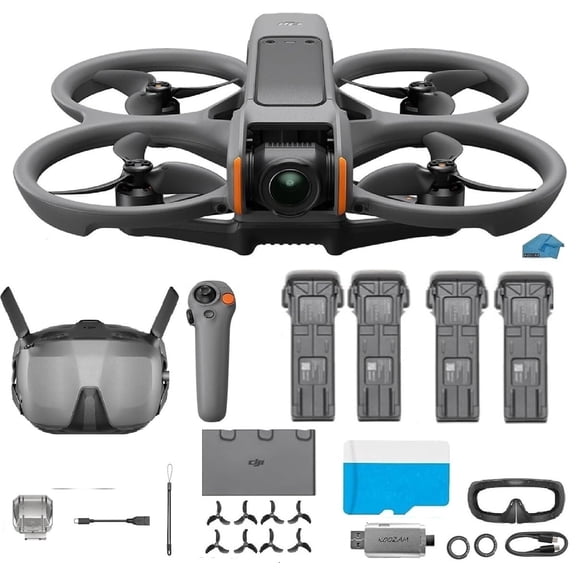 DJI Avata 2 Fly Smart Combo with 4-Battery Bundle | 4K FPV Drone with Goggles N3 & RC Motion 3 | Includes 128GB MicroSD & High-Visibility Safety Strobe Lights