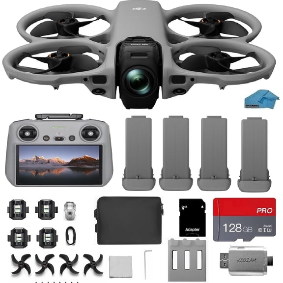 DJI Avata 360 FPV Drone 4-Battery Bundle with RC 2 Controller (Built-In Screen) | 360 Immersive 4K Camera Drone with Propeller Guards & 128GB MicroSD Card