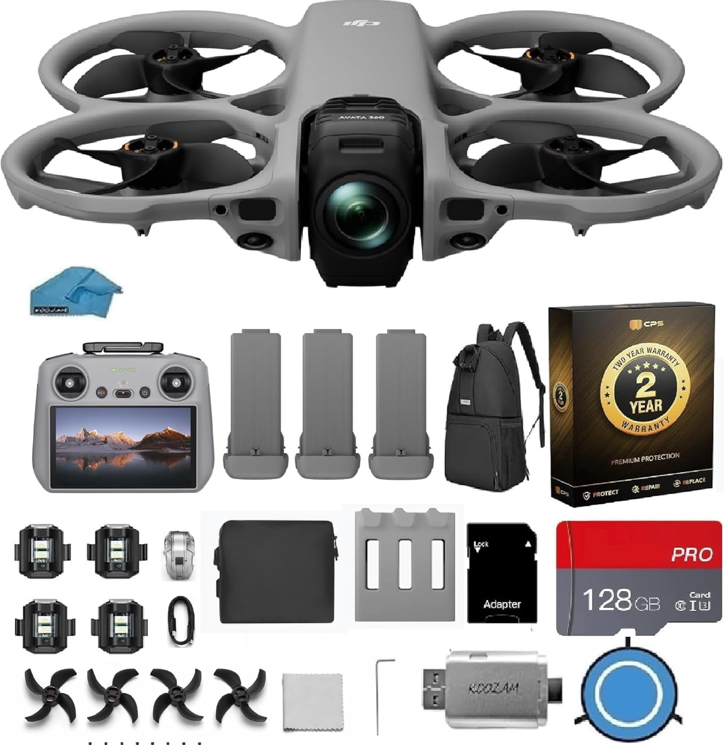 DJI Avata 360 FPV Drone with Camera, 3 Battery Bundle with RC 2 Controller (Built-In Screen), 360° Immersive Flight Drone with Propeller Guard, 128GB microSD Card, 2-Year Warranty, Pilot Kit