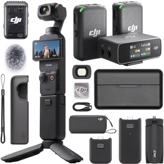 DJI CP.OS.00000302.01 Osmo Pocket 3 Creator Combo 4K 120fps Handheld 3-Axis Gimbal Bundle with Mic Wireless Microphone System with Audio Recorder and Charging Case