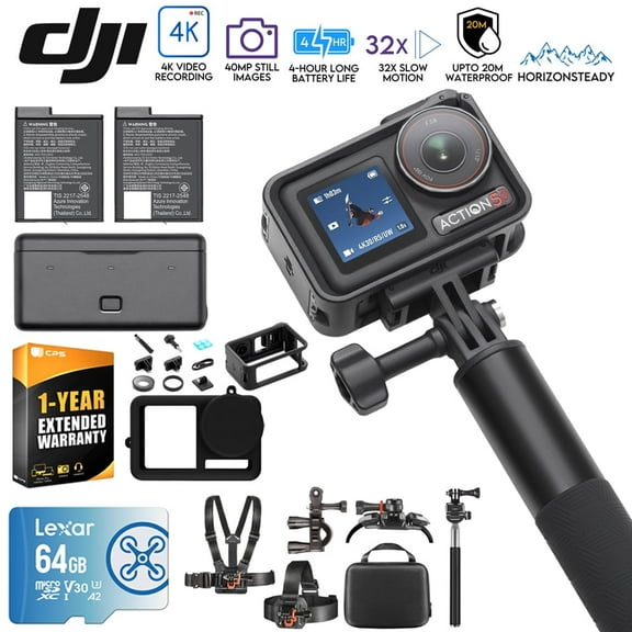DJI CP.OS.00000378.01 Osmo Action 5 Pro Adventure Combo, 4-Hour Battery, 4K Video Bundle with Outdoor Action Kit, 64GB microSDXC Card, Silicone Protective Case & 1 Year Extended Warranty