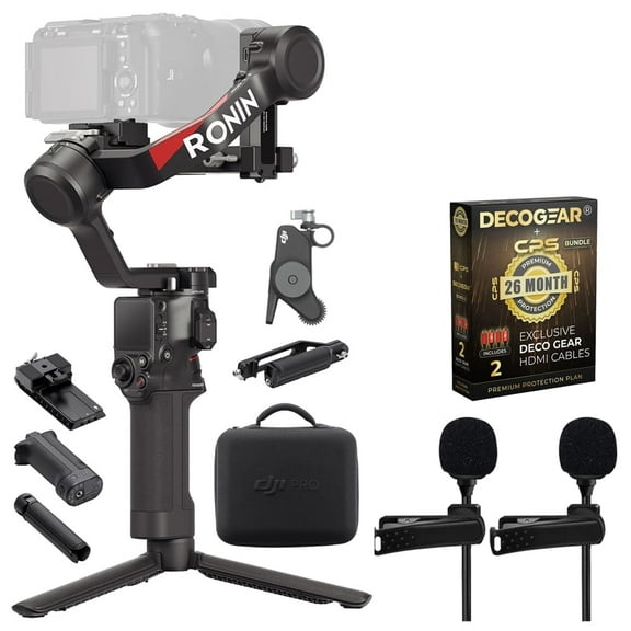 DJI CP.RN.00000344.01 RS 4 Combo 3-Axis Gimbal Stabilizer with Enhanced Vertical Shooting Bundle with 2x Clip-On Mini Lapel Mic and Deco Gear CPS Exclusive 26 Month Protection Pack (BEACH-CPS-261000)