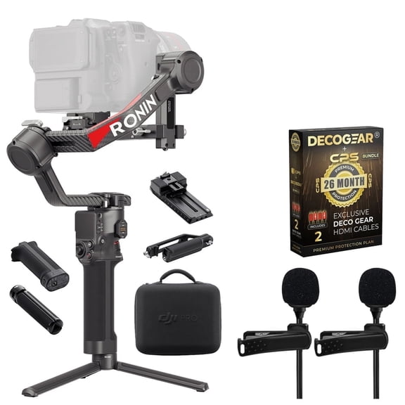 DJI CP.RN.00000345.01 RS 4 Pro Enhanced 3-Axis Gimbal Stabilizer with Extended Battery Bundle with 2x Clip-On Mini Lapel Mic and Deco Gear CPS Exclusive 26 Month Protection Pack (BEACH-CPS-261000)