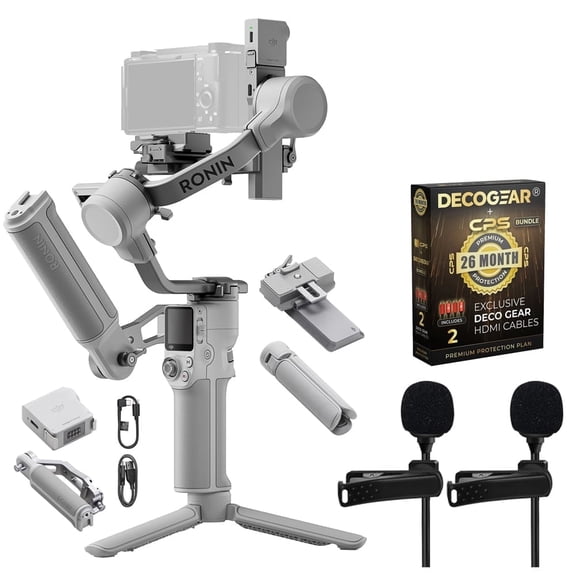 DJI CP.RN.00000443.03 RS4 Mini Combo, Gimbal Stabilizer for Camera, Intelligent Tracking Bundle with 2x Clip-On Mini Lapel Mic and Deco Gear CPS Exclusive 26 Month Protection Pack (BEACH-CPS-261000)