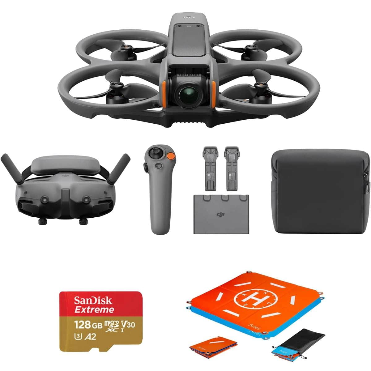 DJI DJI Avata 2 Fly More Combo (3 Batteries) FPV Drone with Camera 4K, One-Push Acrobatics, Propeller Guard, 155 FOV, Camera Drone, Goggles 3 & RC Motion 3 + SD Card & Landing pad