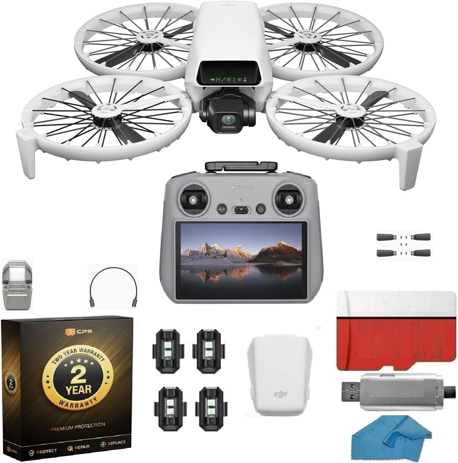 DJI Flip with 2-Year Extended Warranty & RC 2 Screen Remote | 4K UHD Camera Drone, Follow Me, Palm Takeoff, Under 249g | 128GB MicroSD & Backpack Bundle