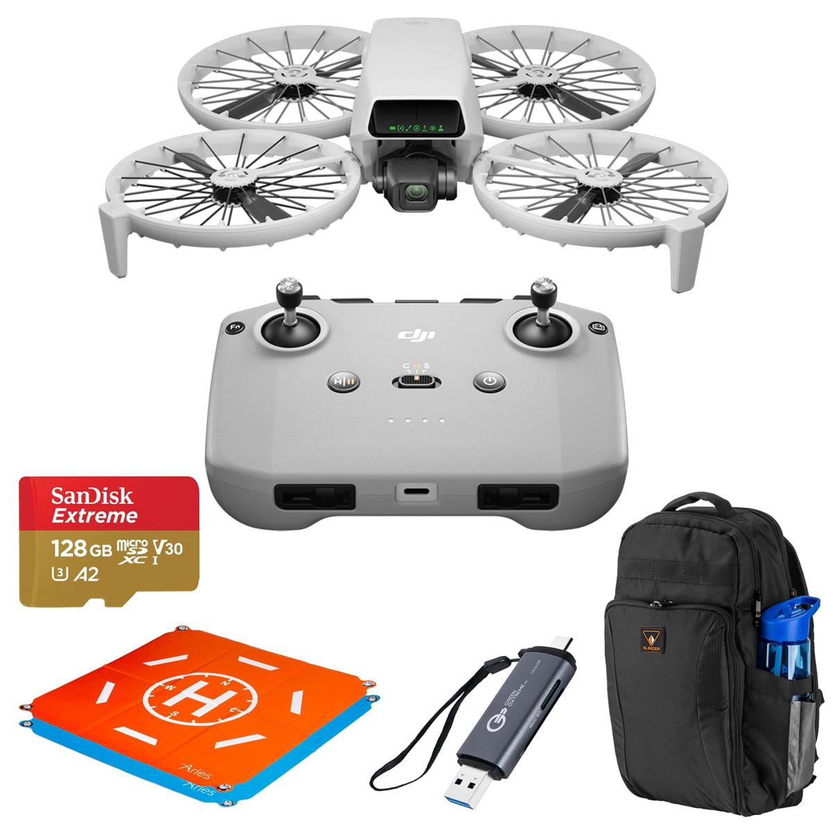 DJI Flip Drone with RC-N3 Remote Controller, Bundle with 128GB Memory Card, Backpack, Landing Pad Pro and Card Reader