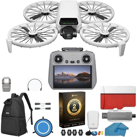 DJI Flip with RC 2 Screen Remote & 2-Year Warranty | 4K UHD Camera Drone, Follow Me, Palm Takeoff, Under 249g, 128GB MicroSD, Backpack & Landing Pad Bundle