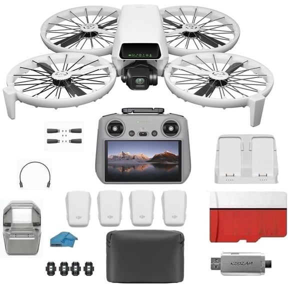 DJI Flip With RC 2 Screen Remote controller, 4 Battery Bundle with 128GB Micro SD Card, Strobe Lights - Drone With 4K UHD Camera for Adults, Under 249g, Palm Takeoff
