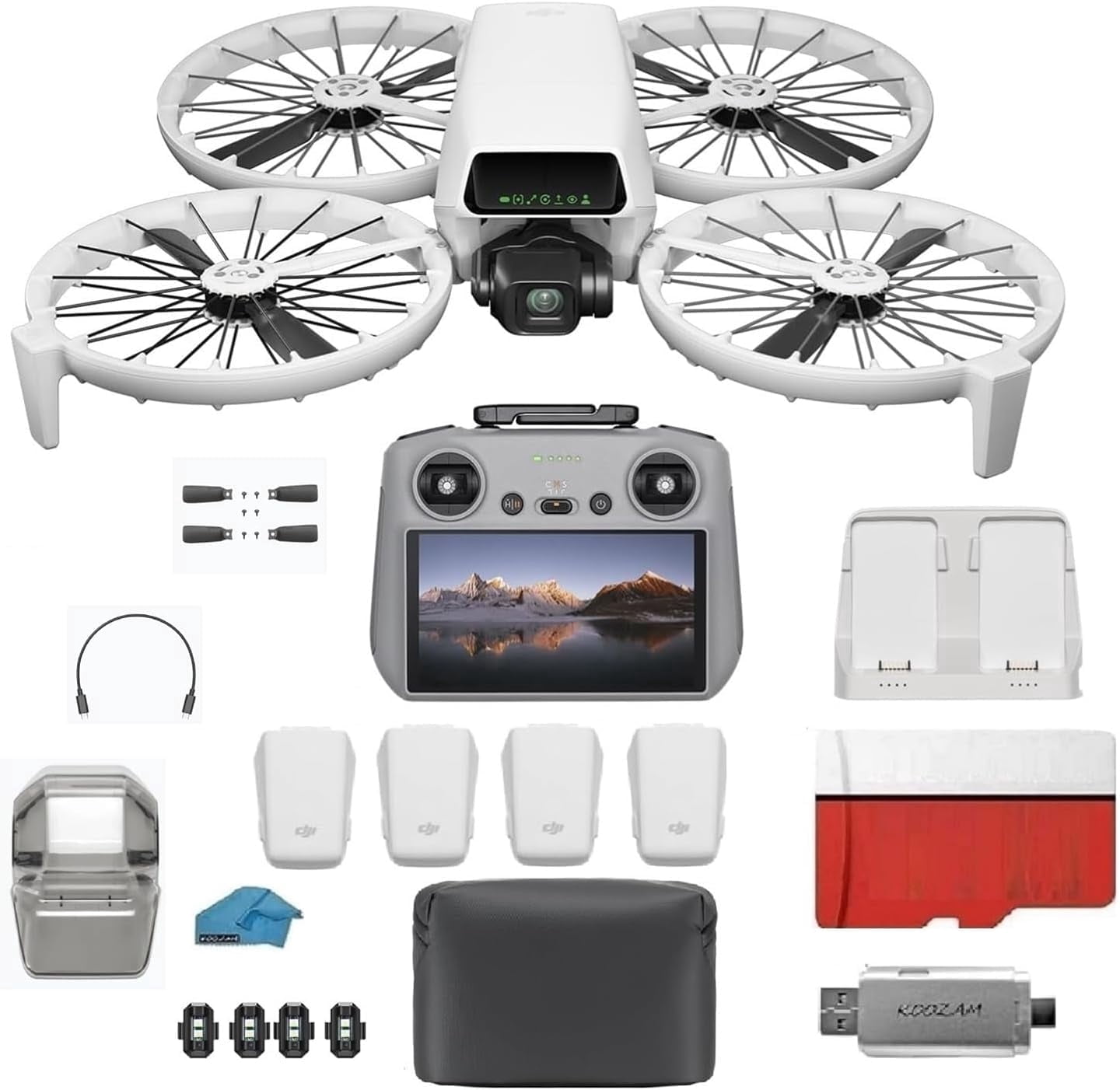 DJI Flip With RC 2 Screen Remote controller, 4 Battery Bundle with 128GB Micro SD Card,  Strobe Lights - Drone With 4K UHD Camera for Adults, Under 249g, Palm Takeoff